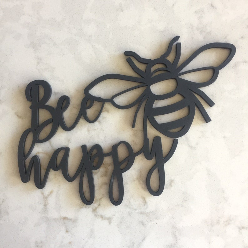 Bee Happy Sign // Wood Bee Sign // Home Decor // Bee Happy Etsy