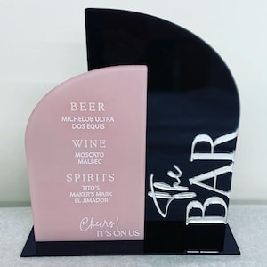 Wedding Bar Sign, Arched Acrylic Bar sign, Silver Acrylic Bar Menu, Signature drinks, Wedding Cocktails, Modern Minimalist Bar Sign
