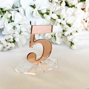 Gold Wedding Table Numbers, Wedding Table Numbers with Base, Reception Table Number, Table Number on Stand, Acrylic Table Numbers with Base image 3