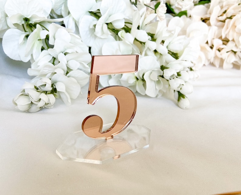 Gold Wedding Table Numbers, Wedding Table Numbers with Base, Reception Table Number, Table Number on Stand, Acrylic Table Numbers with Base image 3