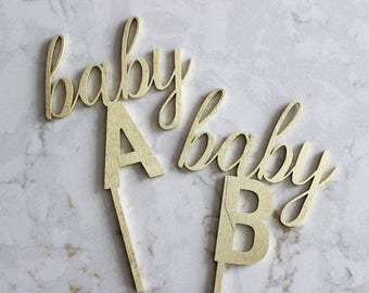 Baby A Baby B cake topper / gender reveal cake topper / baby shower cake topper / twin gender reveal  // baby sprinkle // twin baby shower