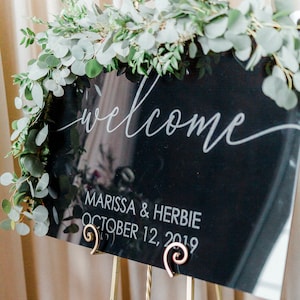 Letrero de bienvenida de boda negro, señalización de boda, letrero de bienvenida de acrílico, letrero de recepción de boda, letrero de bienvenida de boda moderno