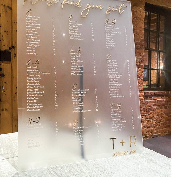 Frosted Acrylic Seating Chart, Wedding seating chart, Wedding seating sign, Acrylic wedding sign, Seating chart, Custom gold wedding sign