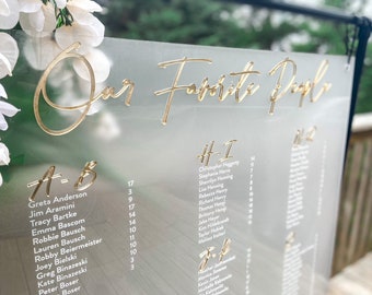 Frosted Acrylic Seating Chart with Gold / Wedding seating chart / Wedding Sign / Custom wedding sign / Seating chart / Our Favorite People