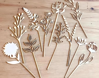 Wooden Flower Bouquet, Wood flowers, 12 Wooden Flowers , Memorial Bouquet, Laser Cut Flowers, Spring Flowers, Wooden Flower Stems
