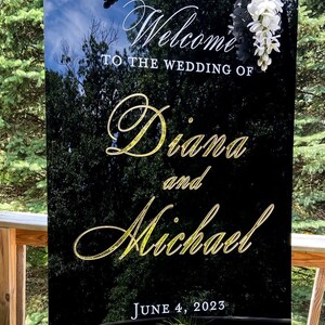 Black Wedding Welcome Sign, Gold Welcome Sign, Personalized Wedding Ceremony Sign, Wedding Reception Sign, Gold Mirror Acrylic Welcome Sign image 5