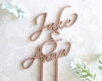 Custom Name Cake Topper // Wedding Cake Topper // Bridal Shower Cake Topper // Engagement cake topper //wood acrylic Laser Cut Topper