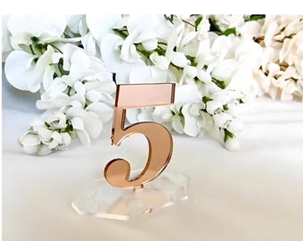 Rose Gold Wedding Table Numbers, Wedding Table Numbers with Base, Reception Table Number, Table Number on Stand, Table Numbers with Base