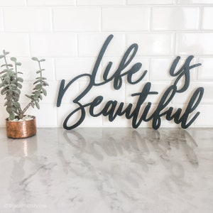 Life is beautiful Sign, happy sign, porch decor, welcome Décor, Rustic Wood Sign, Wall Hanging, Home Décor, Bathroom décor, Life sign