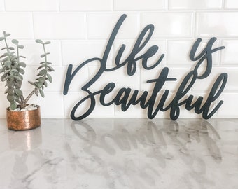 Life is beautiful Sign, happy sign, porch decor, welcome Décor, Rustic Wood Sign, Wall Hanging, Home Décor, Bathroom décor, Life sign