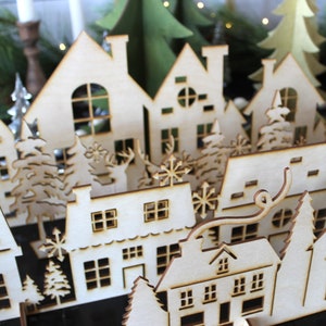 Christmas village scene, Village Scene, Christmas village, Christmas Deco, Holiday Decor, Christmas gift, Wood village, holiday village image 1