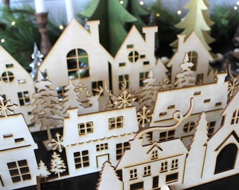 Christmas village scene, Village Scene, Christmas village, Christmas Deco, Holiday Decor, Christmas gift, Wood village, holiday village
