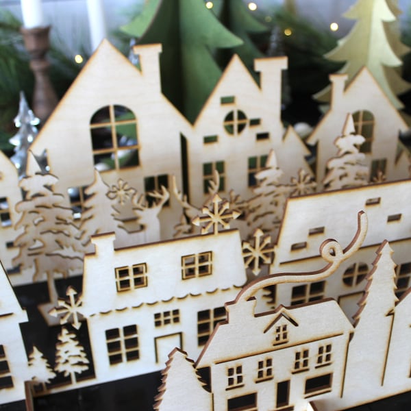 Christmas village scene, Village Scene, Christmas village, Christmas Deco, Holiday Decor, Christmas gift, Wood village, holiday village