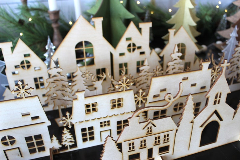 Christmas village scene, Village Scene, Christmas village, Christmas Deco, Holiday Decor, Christmas gift, Wood village, holiday village image 1