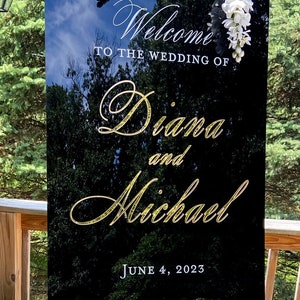 Black Wedding Welcome Sign, Gold Welcome Sign, Personalized Wedding ...