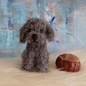 OOAK grey Poodle figurine, Wool & Alpaca Miniature Dog, wool puppy  sculpture, Unique Gift