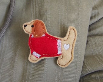 Felt Dachshund Brooch: Embroidered Wool Sausagedog Pin