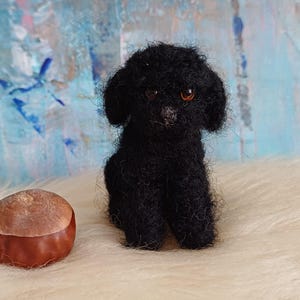 Black Cockapoo Miniature, Needle Felted Wool Dog, Sitting Fluffy Puppy, black poodle figurine, OOAK Dog Lover Gift