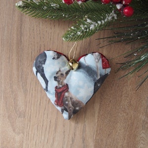 Whippet fabric heart, dog Christmas decoration, &#39;&#39;greyhound with scarf&#39;&#39; ornament, lurcher decoration, dog lovers gift, Christmas gift idea