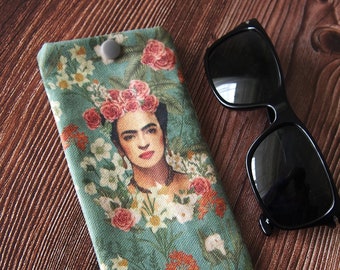 Bolsa para gafas Frida Kahlo, funda para gafas de sol, protector de gafas de tela, estuche para gafas, funda para gafas, tela temática Frida, regalo de Navidad