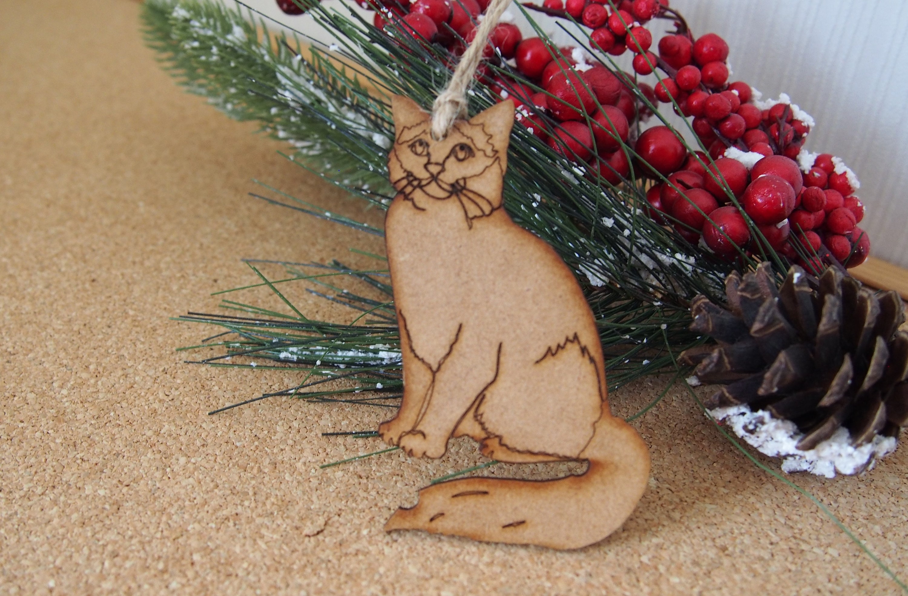 Cat Christmas tree decoration wooden cat ornament Christmas Etsy