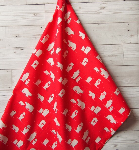 Red Christmas Tea Towel: Scandinavian Polar Bear Print, Nordic Holiday Decor