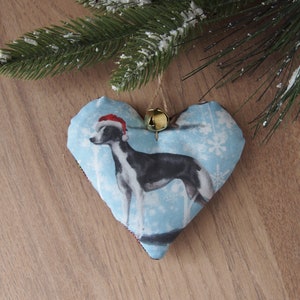 Greyhound fabric heart, dog Christmas decoration, whippet fabric ornament, lurcher handmade decoration, dog lover gift, Christmas gift idea