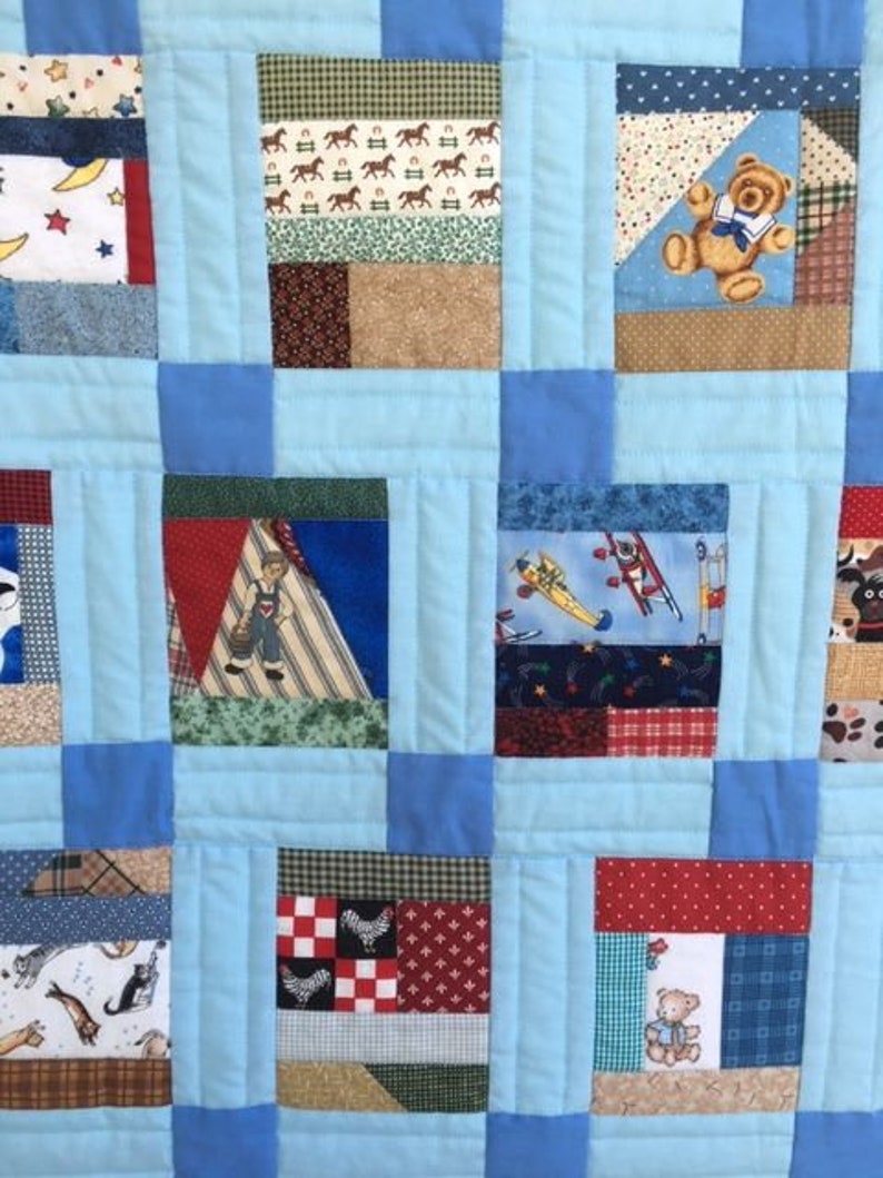 Baby Boy Quilt I Spy Quilt Scrappy Quilt Blue Baby Quilt Etsy