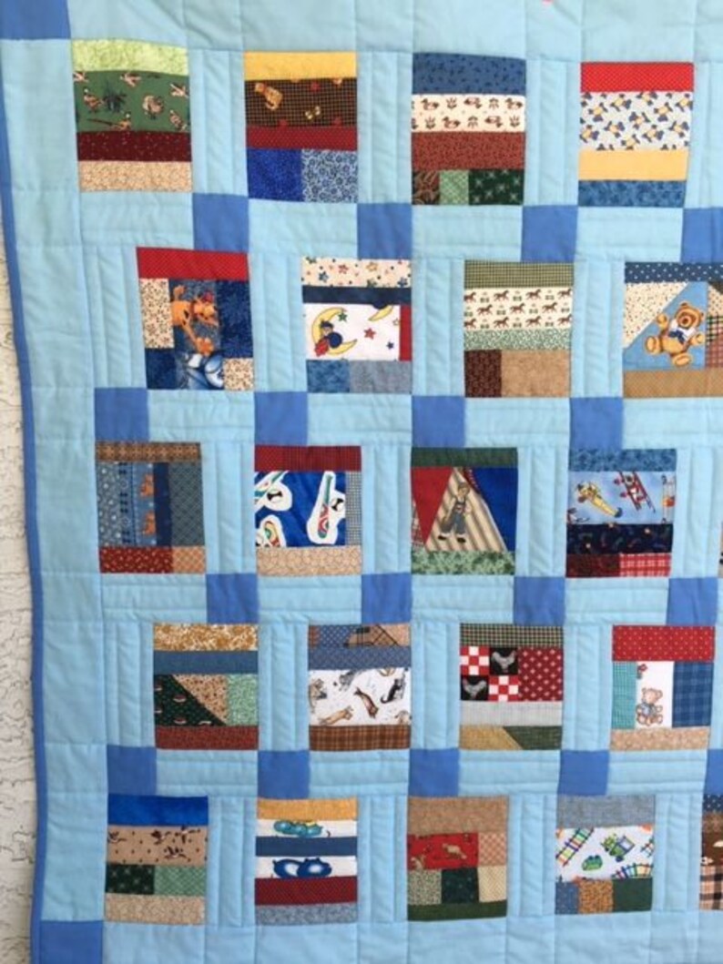 Baby Boy Quilt I Spy Quilt Scrappy Quilt Blue Baby Quilt Etsy