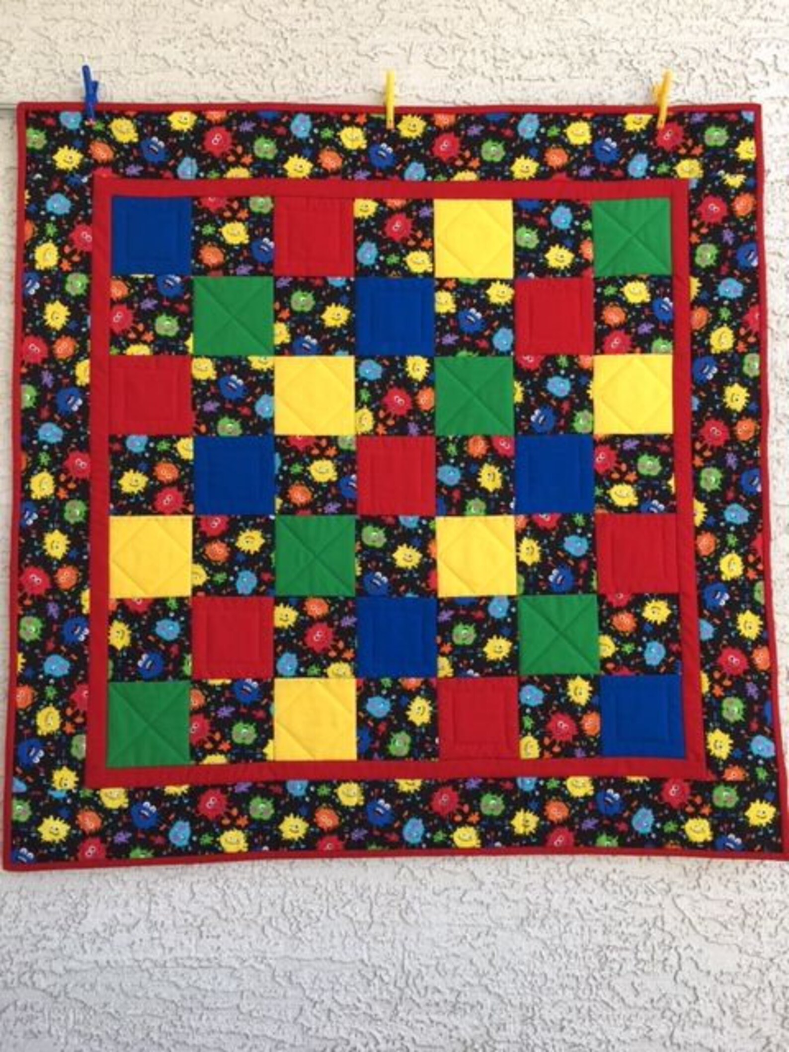 Baby Boy Quilt, Handmade Baby Quilt, Monster Quilt, Pieced Baby Quilt