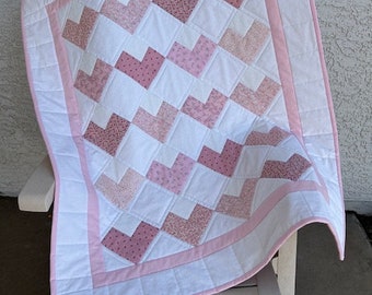 Baby girl quilt, Handmade baby quilt, Baby shower quilt, Quilt for baby girl, Pieced baby quilt, Pink quilt, Homemade baby quilt