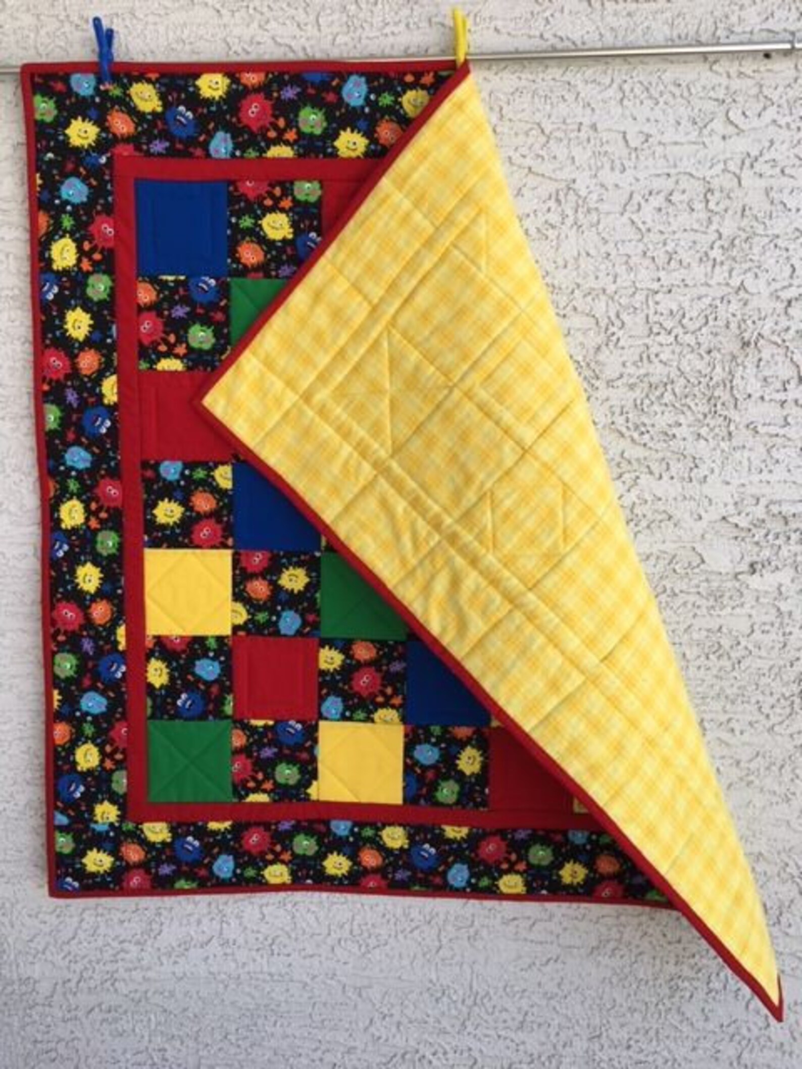 Baby Boy Quilt, Handmade Baby Quilt, Monster Quilt, Pieced Baby Quilt