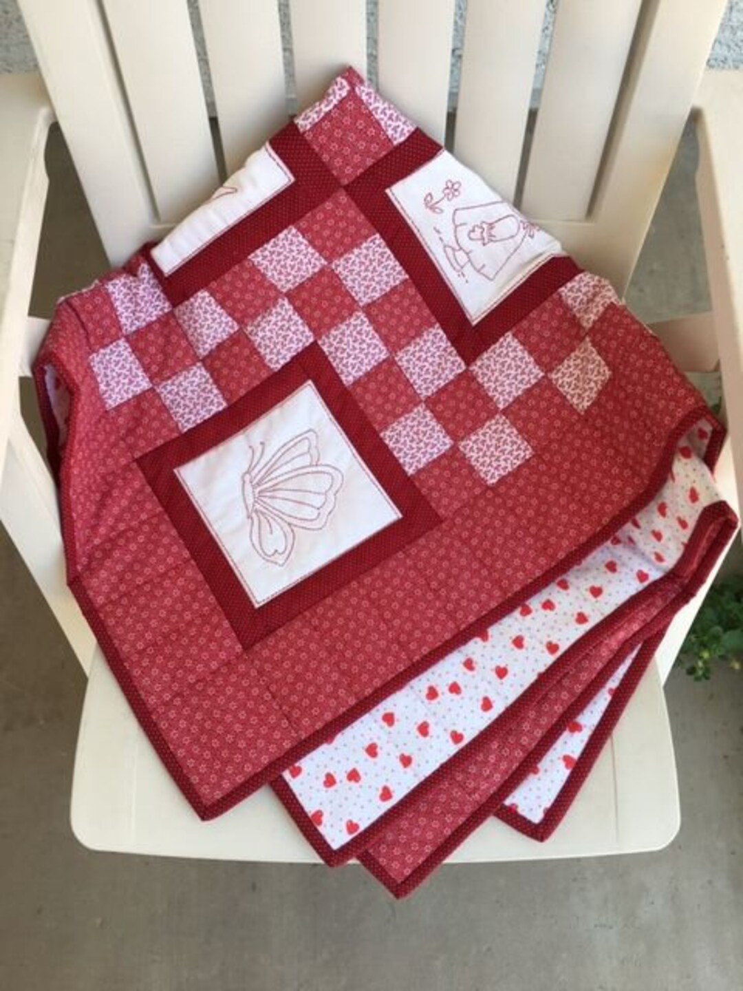 Baby Girl Quilt, Handmade Baby Quilt, Red Quilt, Baby Quilts for Sale
