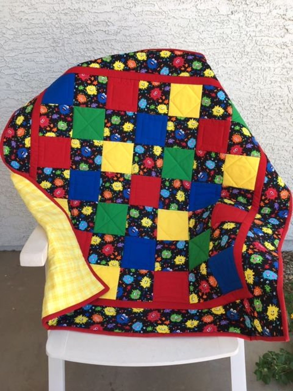Baby Boy Quilt, Handmade Baby Quilt, Monster Quilt, Pieced Baby Quilt