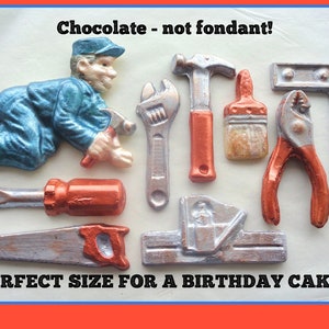 Chocolate Tools Cake Toppers/Cake Decoration/Mini Chocolate Tools/Hammer/Saw/Spanner/Screwdriver/Husband/Boyfriend/Birthday cake/Male/Man