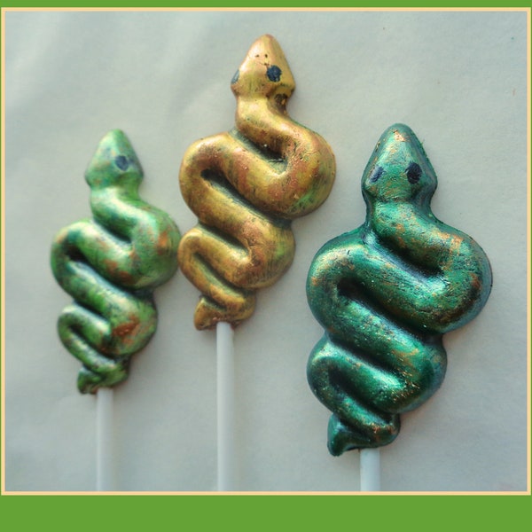 Hand-Painted Chocolate Snake Lollipops: Jungle Party Favours - Cake Toppers - Belgian Chocolate