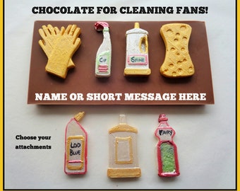 Gift for Cleaner/Fun Chocolate gift/Loves Cleaning/Gloves/Sponge/Toilet Brush/Cleaning Products/Neat Clean Tidy Person/Nanny/Au Pair/Kitchen