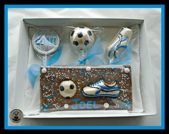 Personalised Chocolate Football Gift Set: Edible Soccer Birthday Treat - Cake Topper