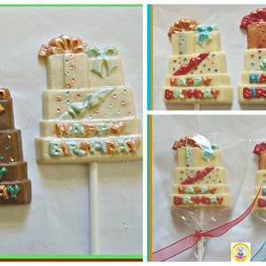 Hand-Painted Belgian Chocolate Birthday Lollipops - Set of 2 - Cake Topper