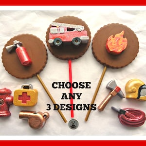 Firefighter Chocolate Lollipops/Fire Engine/Fireman Party/Hose/Flame/Axe/Extinguisher/Fire Truck Birthday Boy/Fire Station/Emergency Service