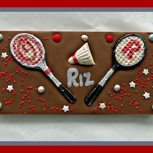 Badminton Chocolate Gift/Badminton Player/Racket/Shuttlecock/Mens Sport/Male Birthday/Womens Badminton/Personalised Gift/Edible Gift/Husband