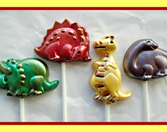 Hand Painted Chocolate Dinosaur Lollipops: Personalised Kids Party Favors (Set of 4) - Cake Toppers