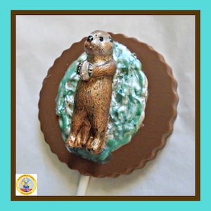 Hand-Painted Chocolate Otter Lollipop: Edible Animal Gift - Personalised Cake Topper