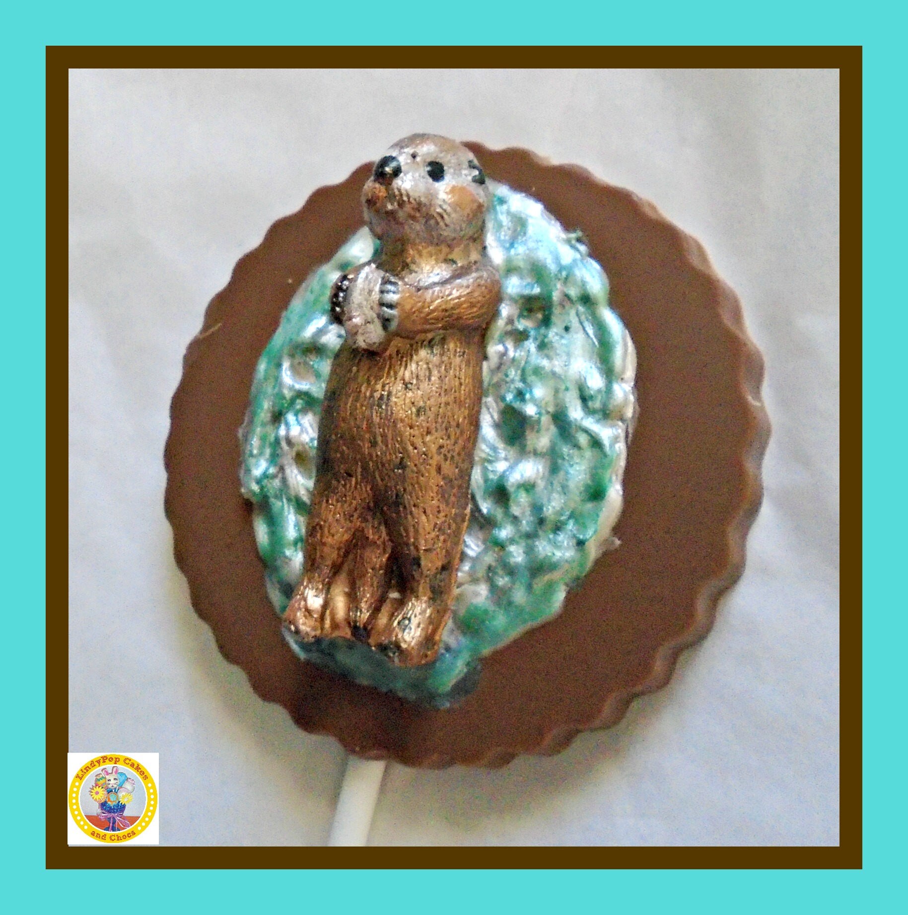 Hand-Painted Chocolate Otter Lollipop: Edible Animal Gift 