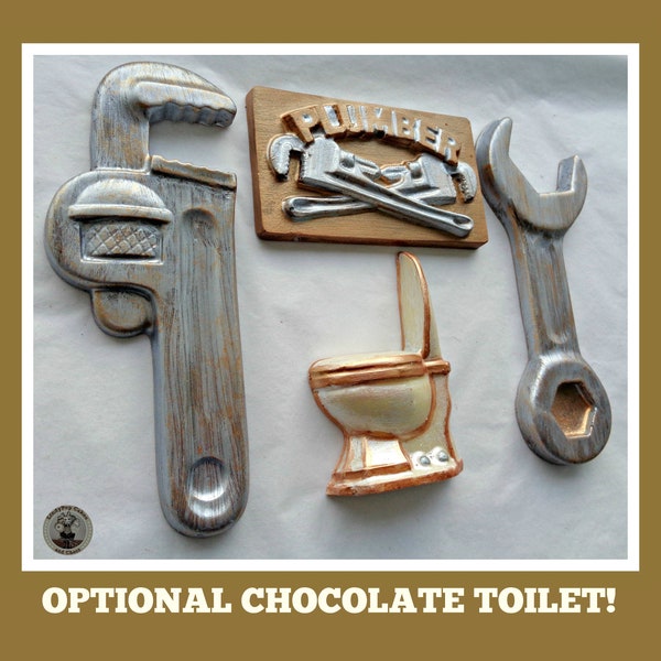 Chocolate Plumber Tool Set: Edible Spanner, Personalised Wrench Gift - Hand Painted Cake Toppers