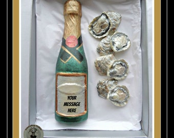 Champagne Bottle Chocolate Gift/Chocolate Oysters/Celebration chocolate/Anniversary/Engagement/Personalised message/Birthday Champagne Gift