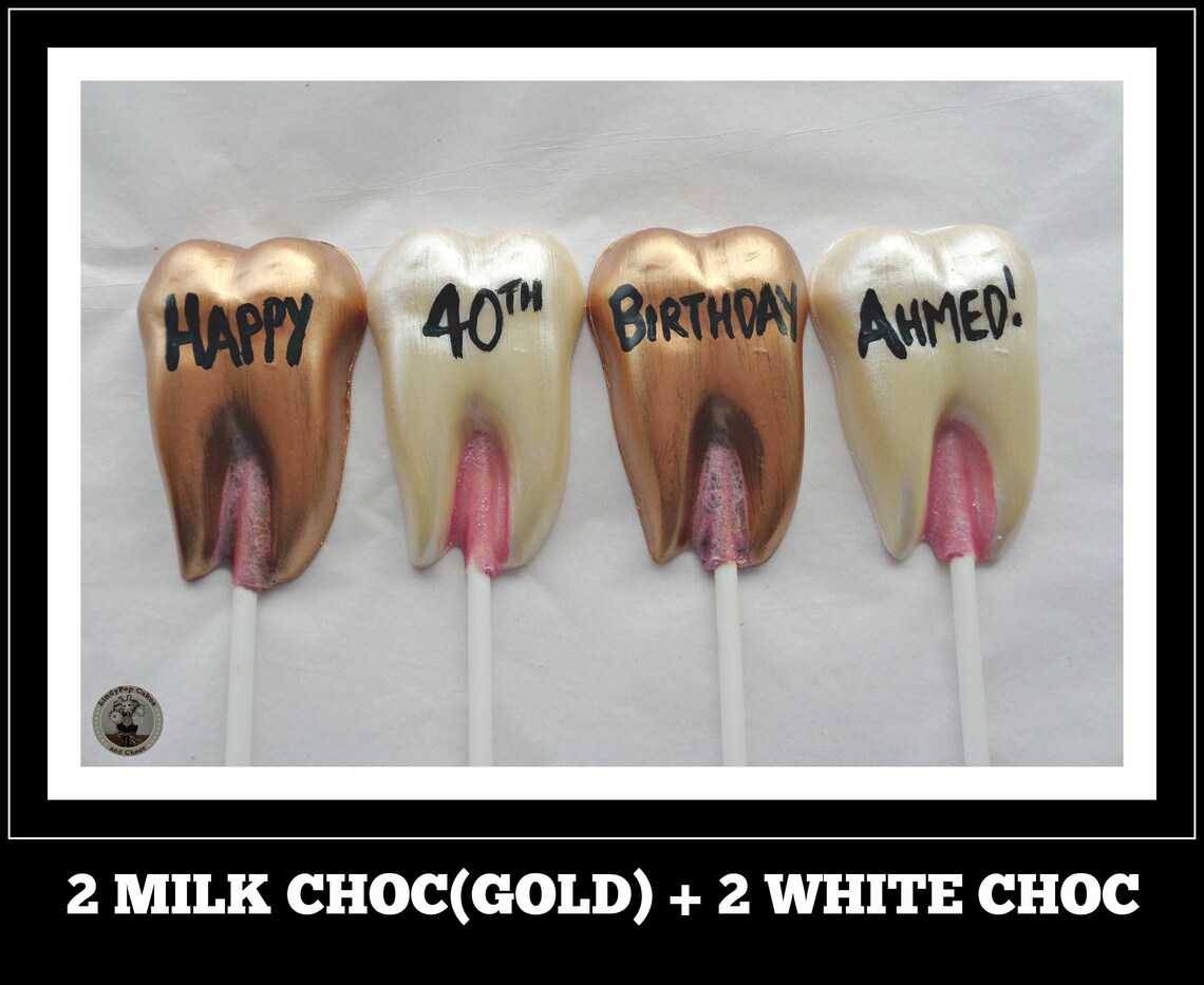 Tooth Pin Candy Chocolate Tooth Lollipop Set: Dentist Gift, Edible Teeth - Dental Cake ...