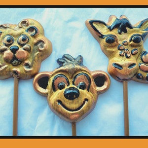 Safari Animal Chocolate Lollipops/Chocolate Animals/Giraffe/Lion/Monkey/African Animals/Safari Birthday party lollies/Girl Boy Kids Son