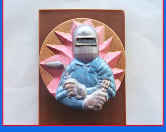 Welder Chocolate Gift: Hand-Painted Belgian Chocolate Metalwork, Ironwork - Personalised Cake Topper