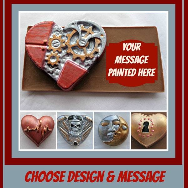 Unusual Valentine Gift/Chocolate Heart/Gift for Him/Gear Cogs/Skull Biker/Motorbike/Moon/Padlock/Heart Doctor/Men/Women/Partner/Love Heart